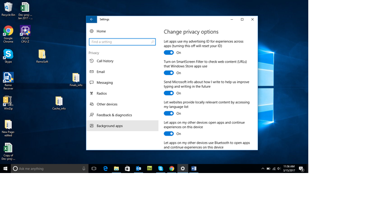 Windows Settings - Change Privacy Options