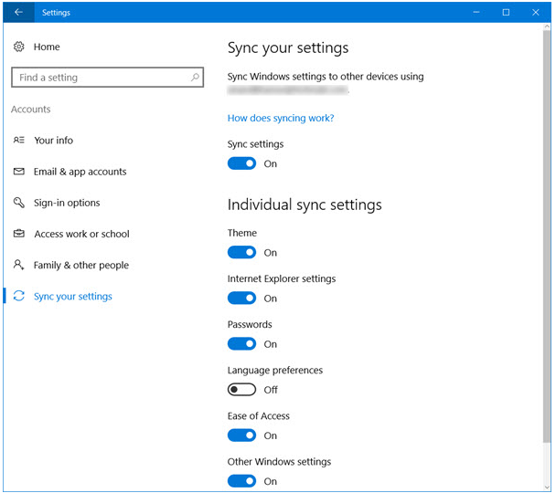 Synkroniserer Indstillinger alle Enheder i Windows 10