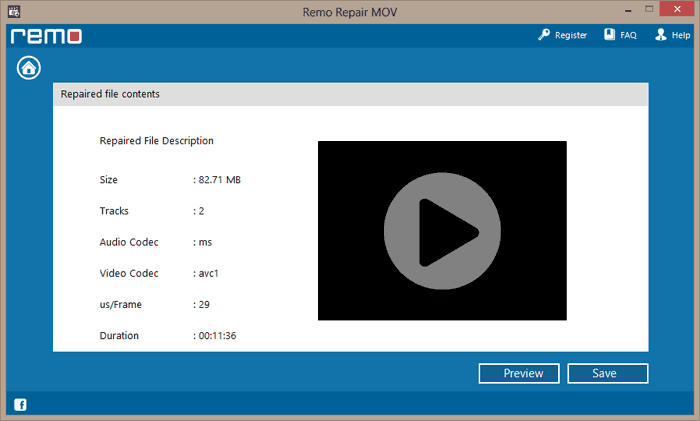 Once the repairing process is complete, the user can preview the repaired MOV file