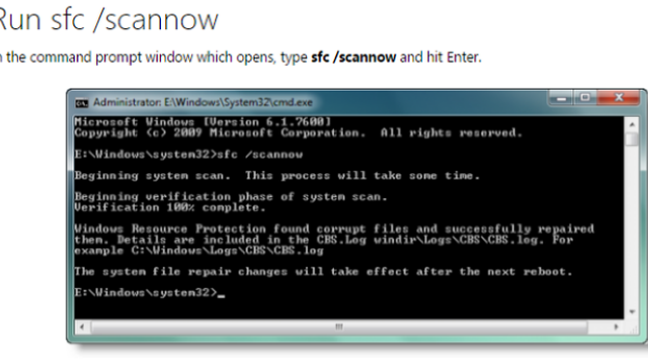 controllo file di sistema sfc /scannow