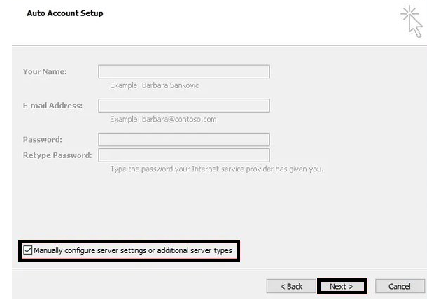 Select manually configure settings