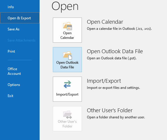 Open outlook data file