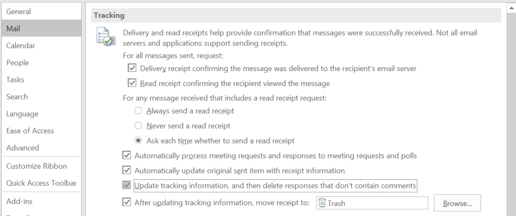 enable delivery receipt to track outlook emails