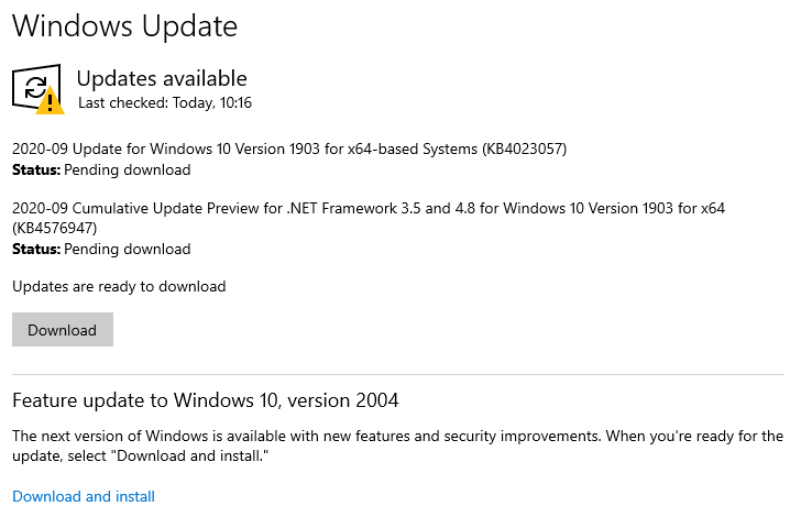 Download and install windows update