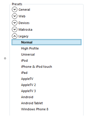 Selecting Normal Preset under Legacy