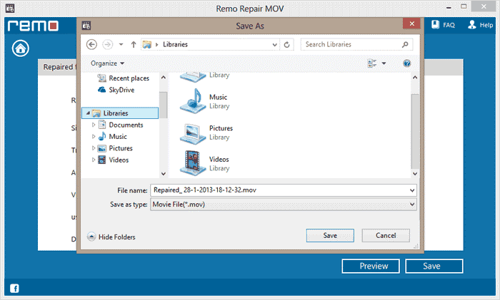 preview and save repaired video file