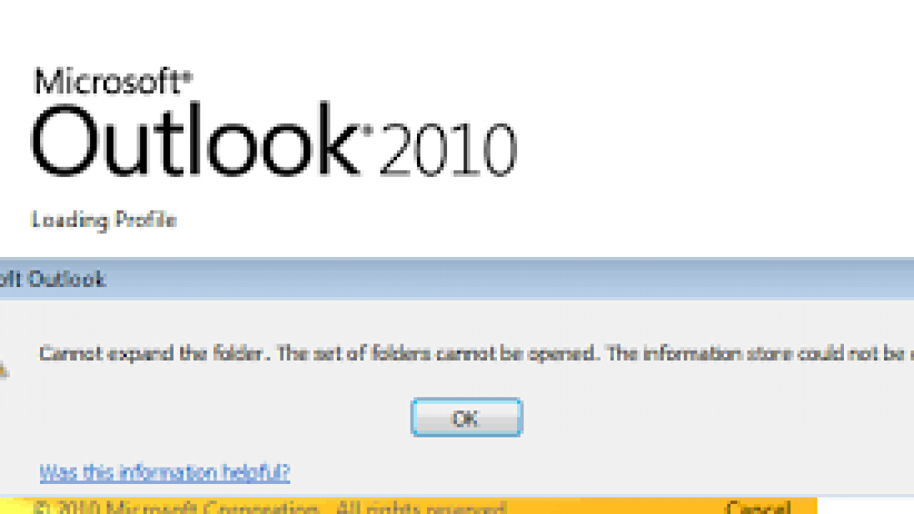 outlook 2003 cannot open default email folder