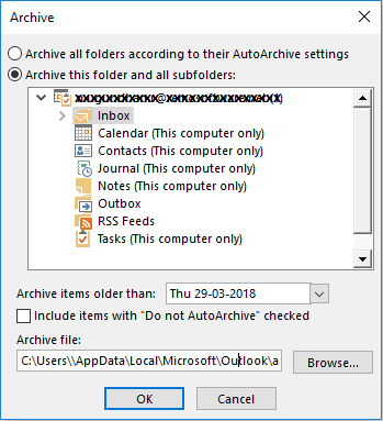 Outlook - Archive Option
