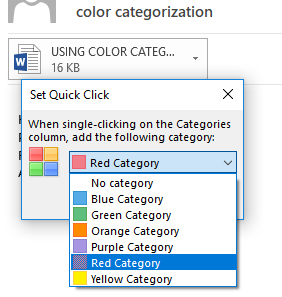 Selecting Color Category from drop down