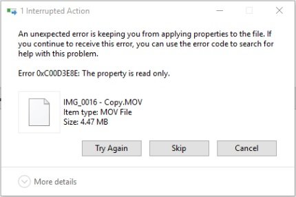 error 0xc00d3e8e the property is read-only