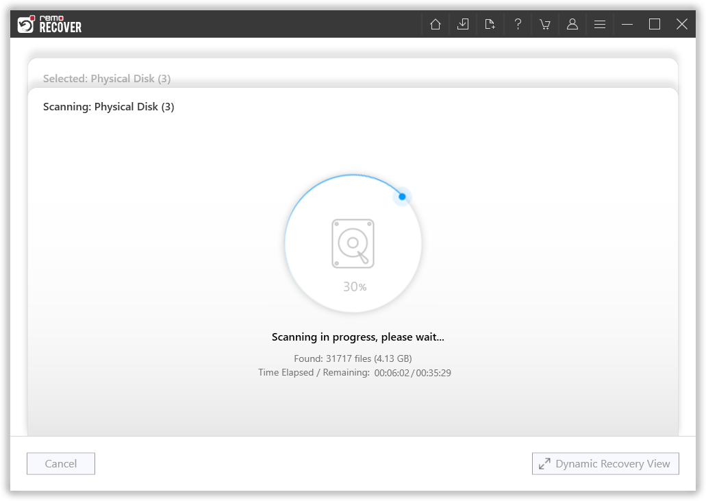 Click on the Dynamic Recovery View option