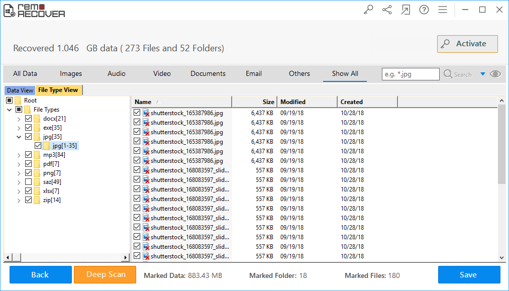 Recovered Files View