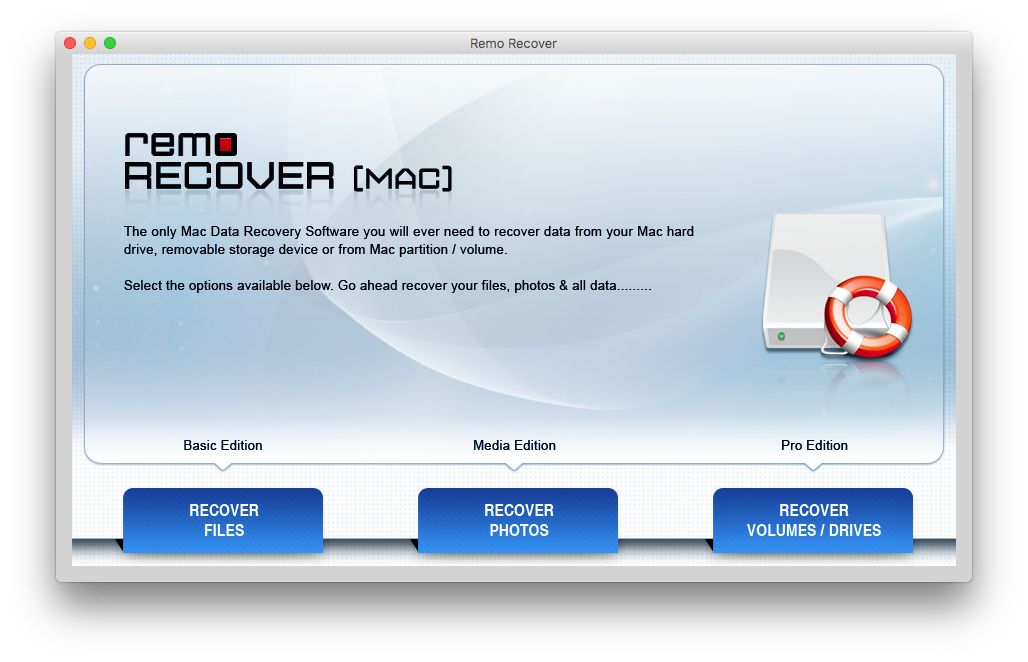 Remo Recover Mac - Home Screen