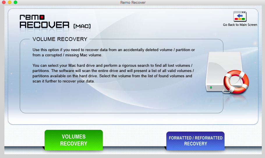Remo Recover Mac - Select Volume to Recover