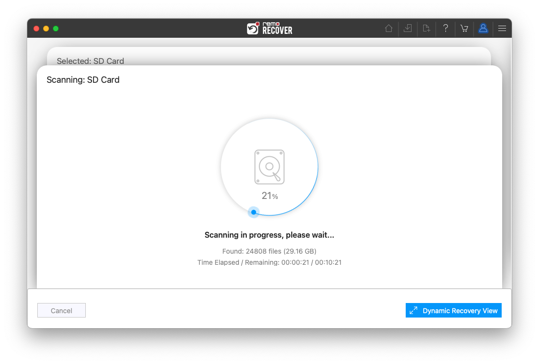 the tool will start scanning and recovering data from ntfs drive on mac