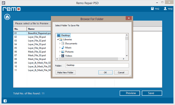 save the repaired psd file in any safe location of your choice