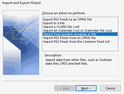 Click Import from another program or file