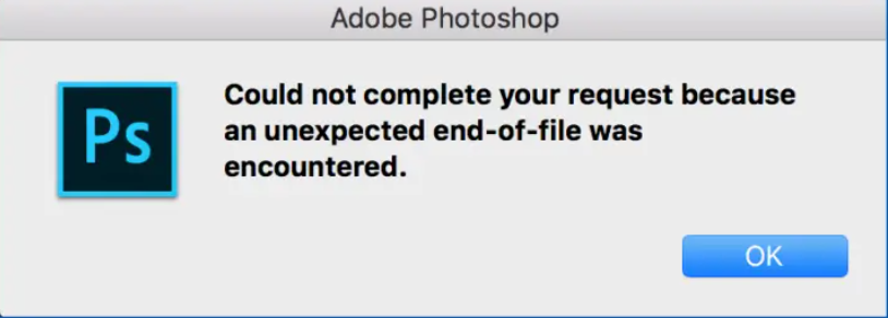 photoshop end of file error