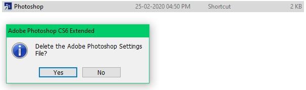 shortcut to delete preference settings to fix photoshop could not complete your request because of a program error