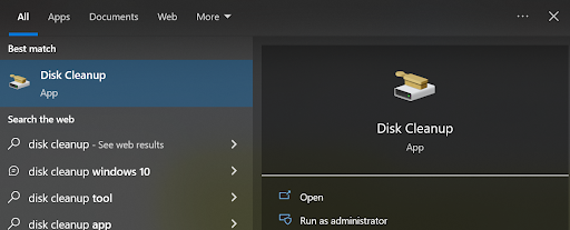 go to the disk cleanup to perform a disk clean process to resolve the End of file error on Photoshop problem