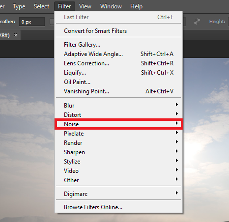 how to insert noise filter while repairing photo using photoshop
