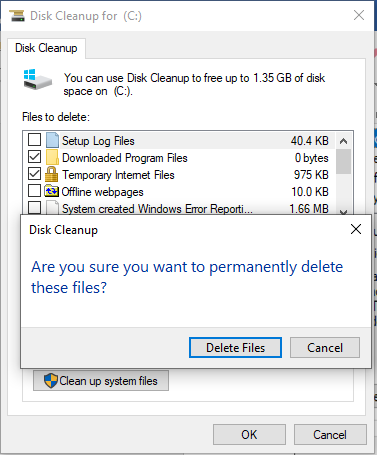 permanently deleting files using disk cleanup