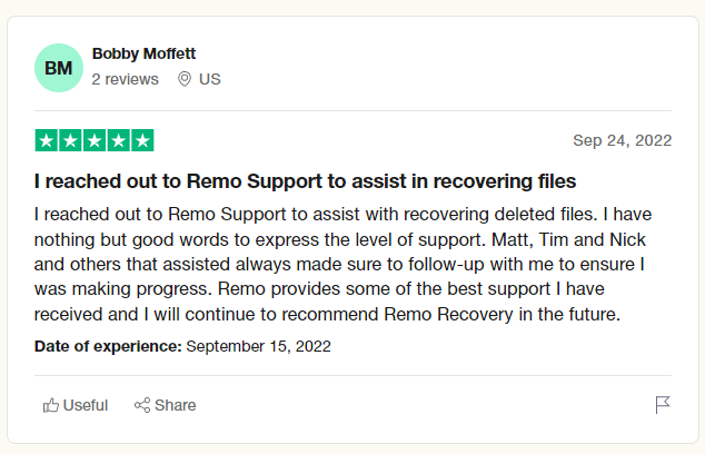 Trustpilot review on recovering deleted files