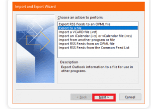 click on export file