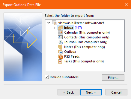 select Outlook folders that needs to be saved