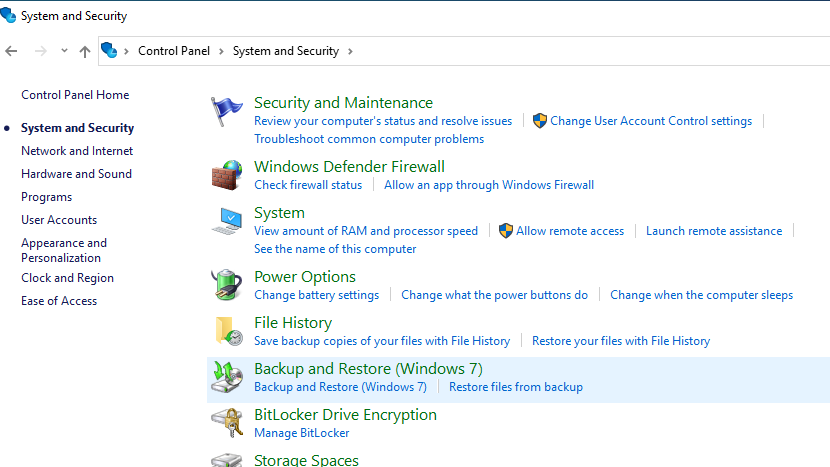 Restore and Backup option in Windows