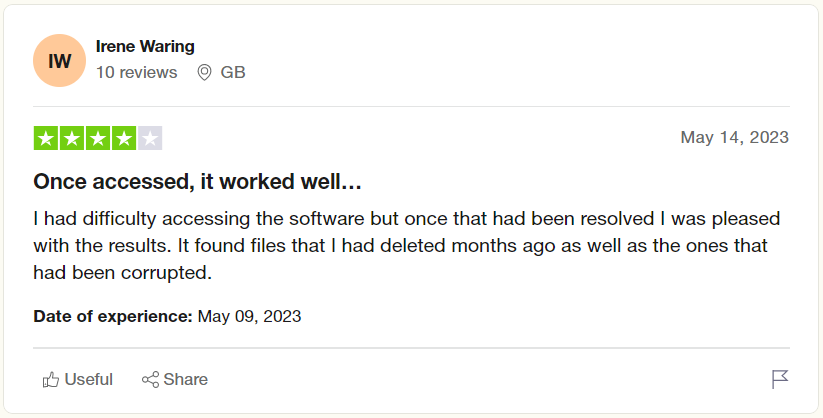 user review on trustpilot after recovering deleted zip files