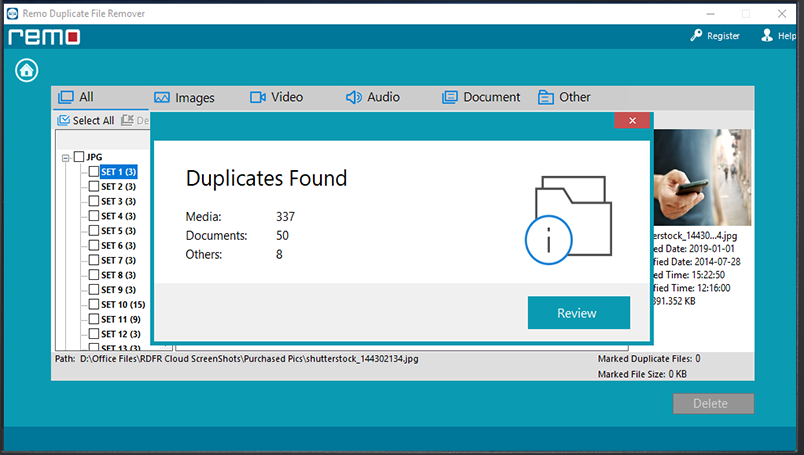 Delete duplicate files using Remo Duplicate File Remover