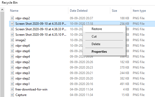 restore deleted photos from Recycle bin