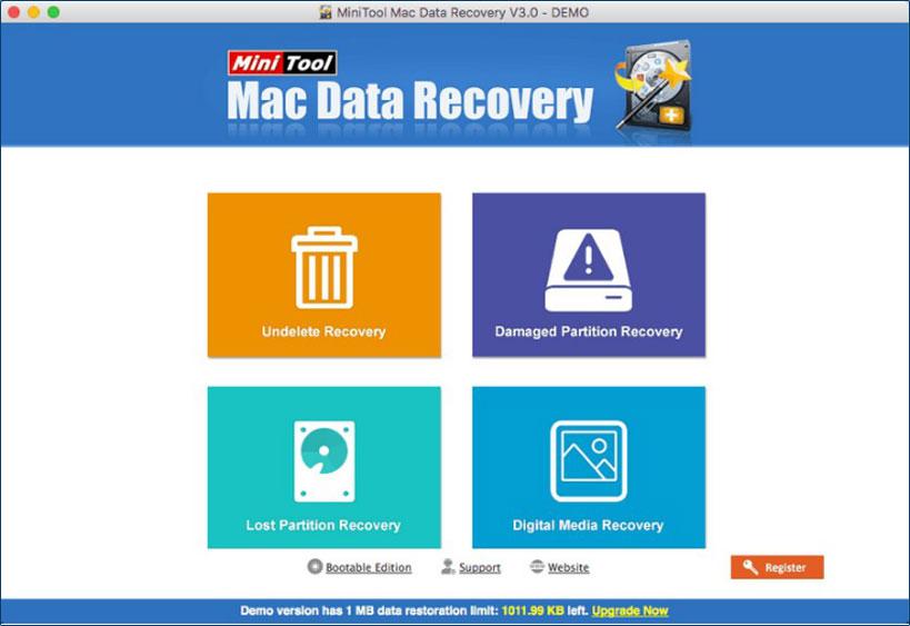 main screen of the minitool mac data recovery software