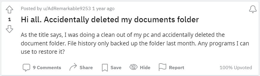 recover deleted documents folder user question on reddit