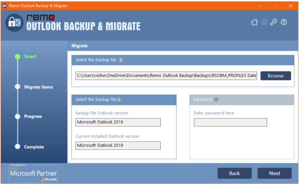 Select the Backup File to Migrate
