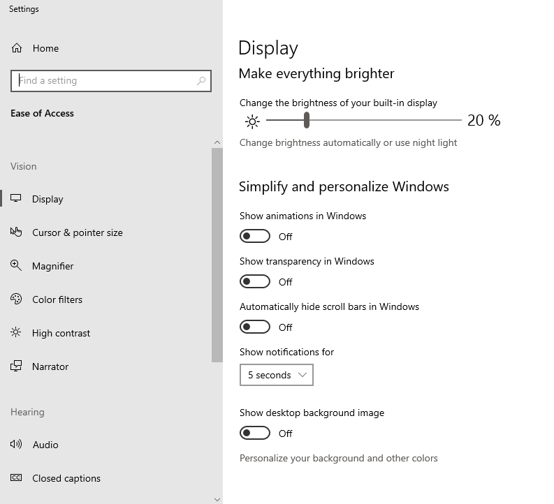 disabling visual effects on windows 10
