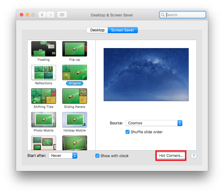how to enable hot corners on mac