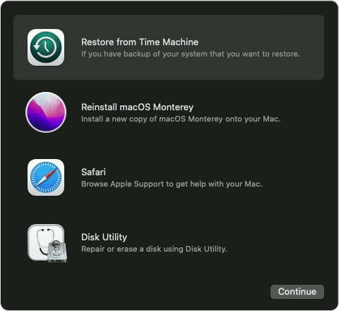 click on restore from time machine