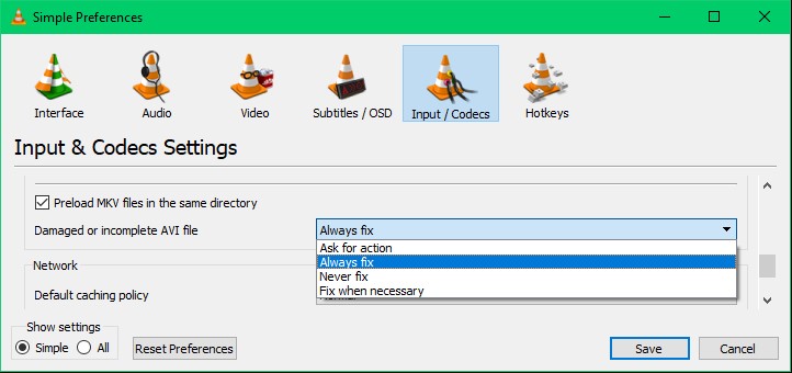 convert your video to .avi format and set to always fix in VLC to fix video error codes