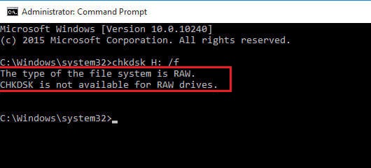 chkdsk is not available for raw drives