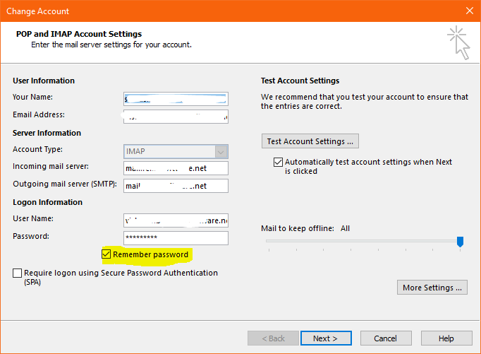 enable remember password avoid Outlook keeps asking for password error