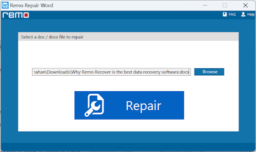 select the word file which you want to repair