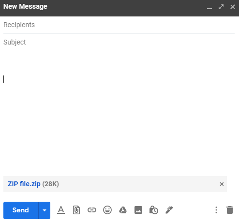 send the Created ZIP file in Gmail