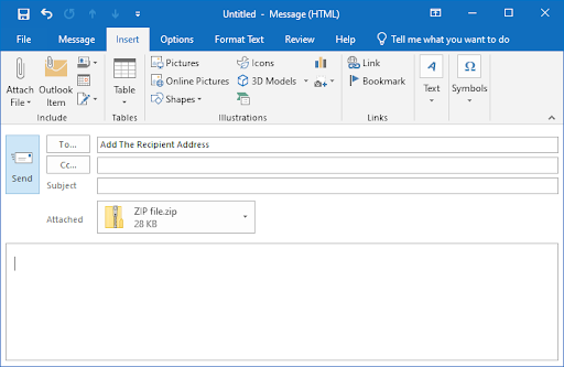 send ZIP file in Outlook email