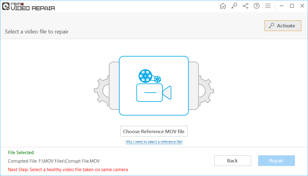 select a healthy MOV file as a reference