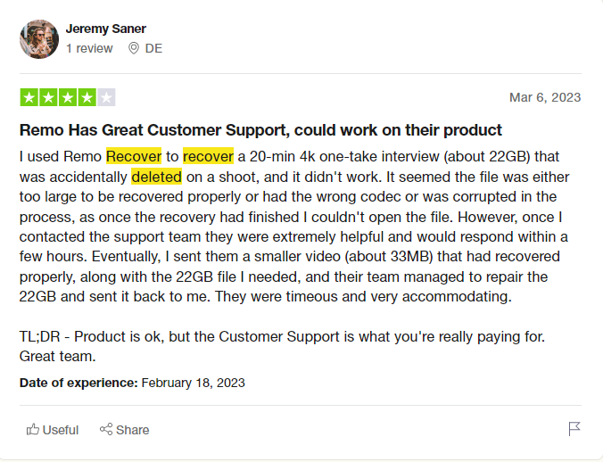 User review of Remo Recover
