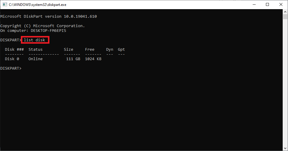 list disk command 