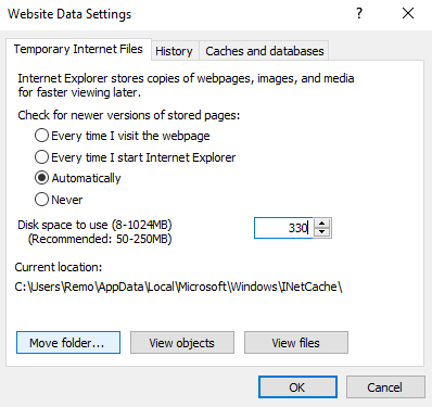 website data setting to solve error Word could not create work file
