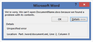 Unspecified Error Location Part | Know how to Fix Content error on Word